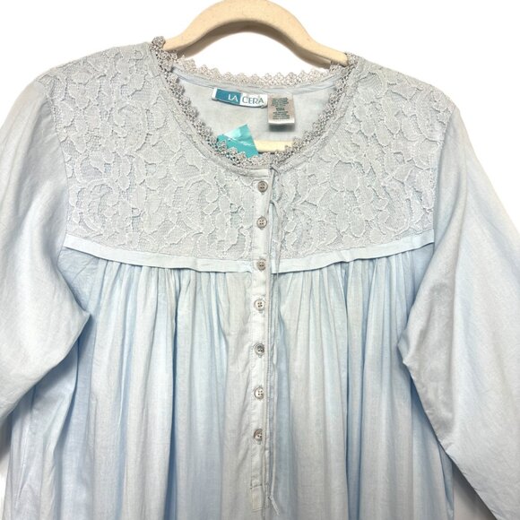 La Cera 100% Blue Cotton Nightgown Small NWT - Picture 2 of 13